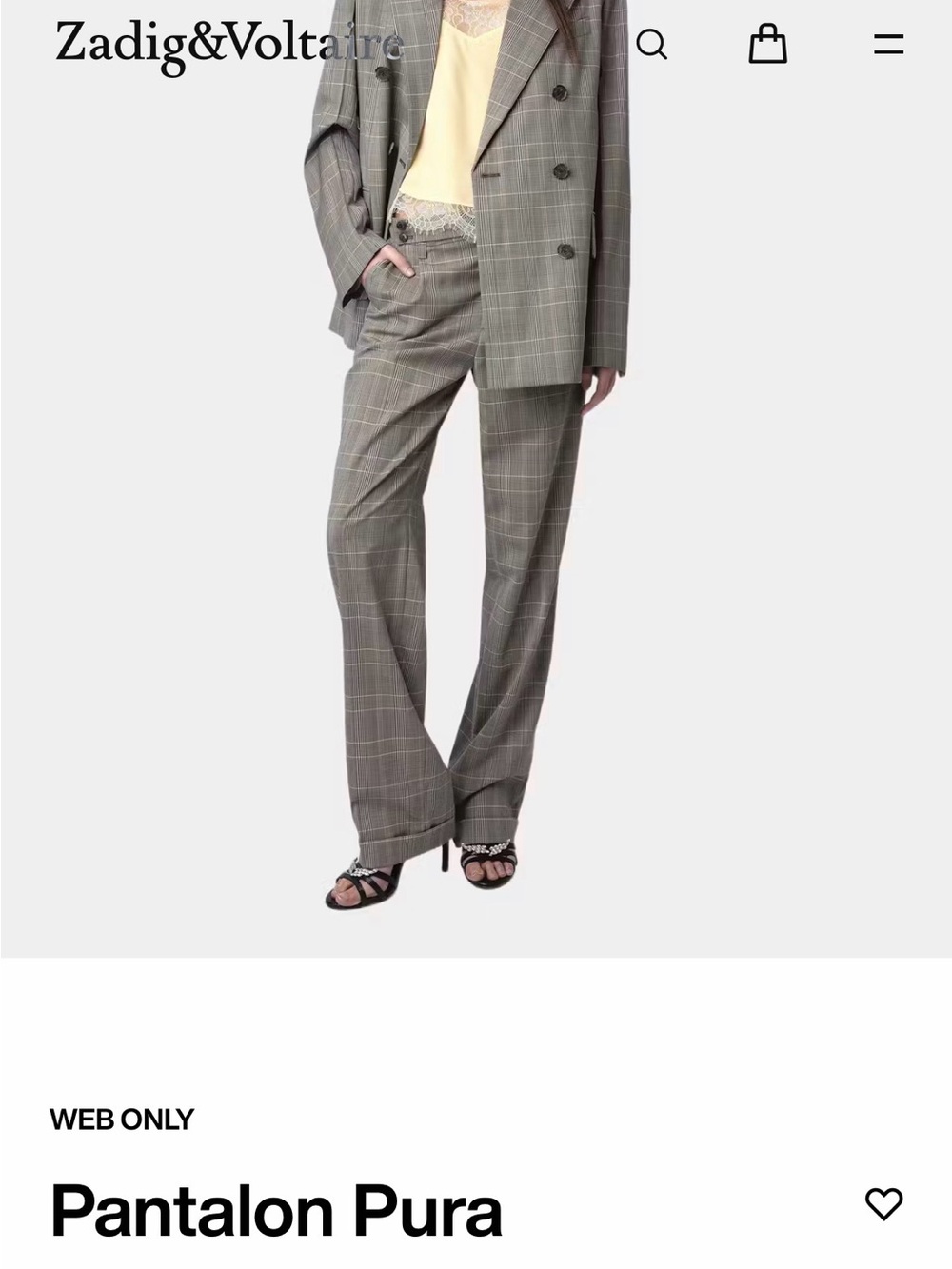 Zadig & Voltaire Gray Plaid Wide-Leg Trousers